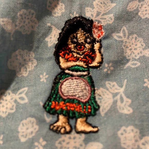 Two Percent Homme Hula Girl Light Blue Floral Print Button Down Small - Picture 6 of 7